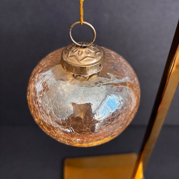 Kugel Style Christmas Ornaments Gold Glass Set Of 3 Crackle Large Vintage Heavy - Picture 4 of 8